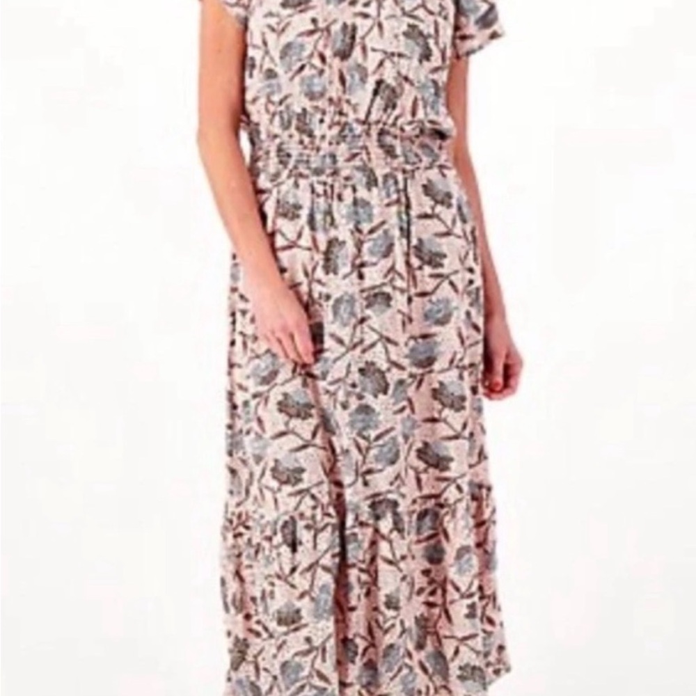 Blush Floral Short Sleeve Tiered Maxi Dress